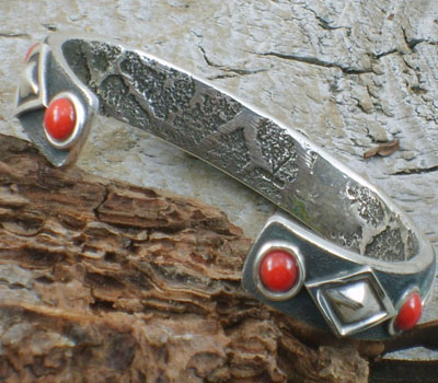 native american coral diamond sterling cuff bracelet (3).jpg
